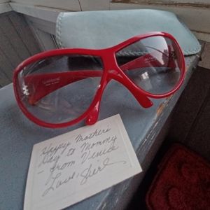 Vintage 80s red silver acrylic Gianni Versace Metrics Italian sunglasses & case